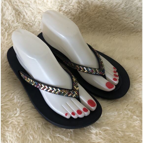 Skechers Rhinestone Navy Blue Thong Sandals Flip Flops Women's Size 9 - Picture 1 of 7